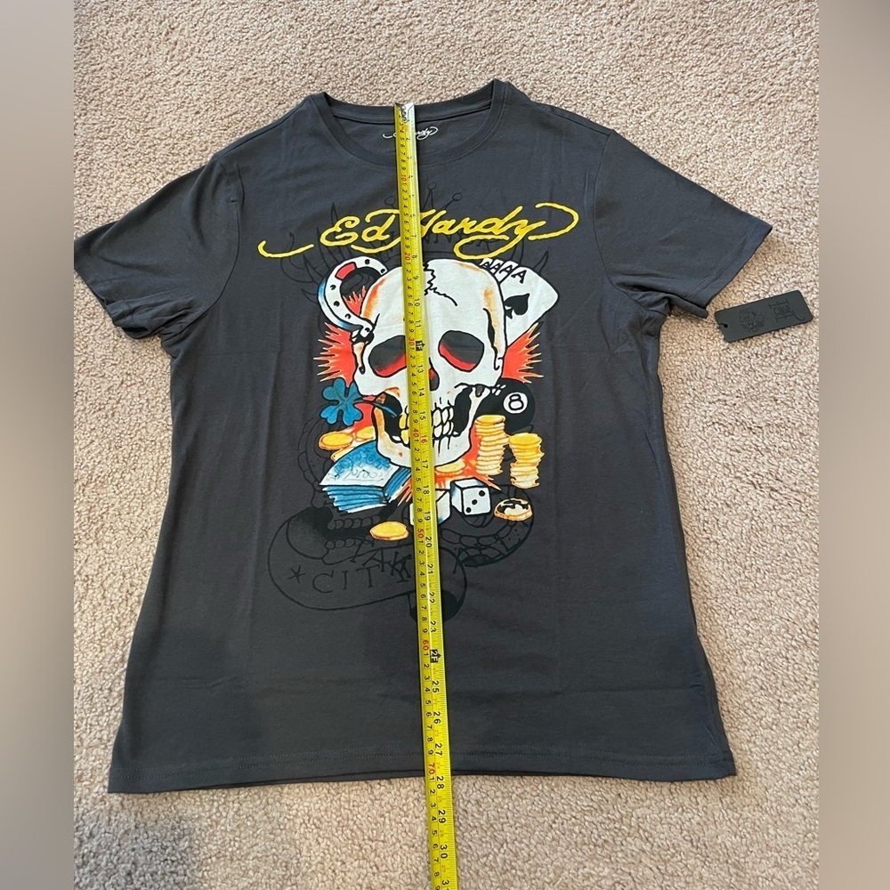 ED HARDY Ace Skull Men's Charcoal Gray T-shirt - Picture 5 of 11